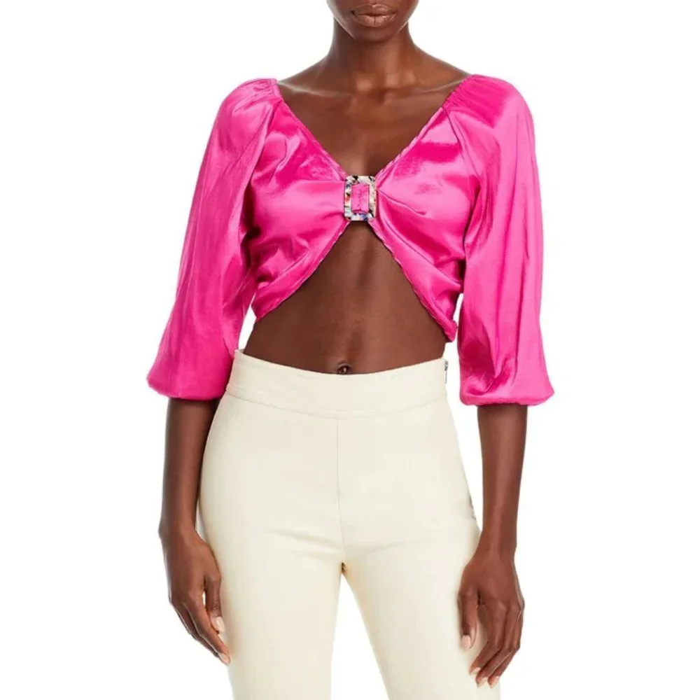 NWT Hosbjerg Women's Elora V-Neck Short Pink Crop Top Size Medium - Picture 2 of 4